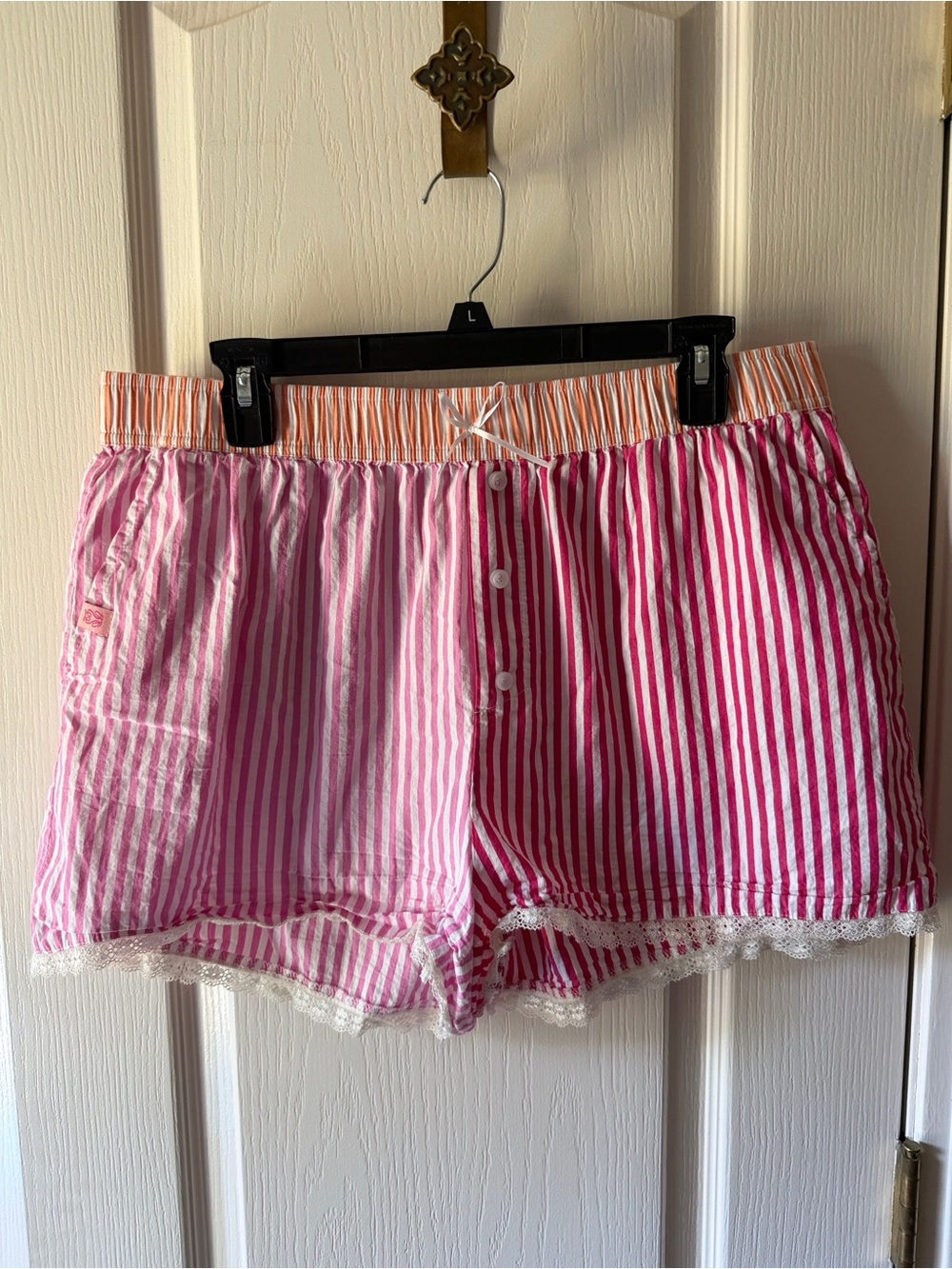Simply Southern Pink Striped Women's Shorts with Lace Trim